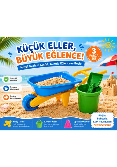 Mini El Arabalı Kum Oyuncak Seti 3 Parça 40x20 Cm 001