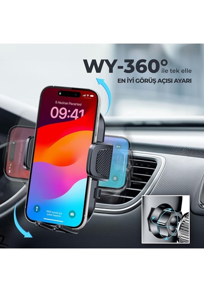 Woyax Kancalı Araç İçi Premium Telefon Tutucu - Araba Telefon Tutacağı Havalandırma İçin