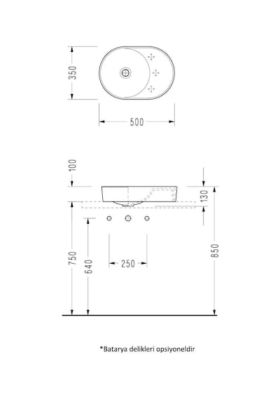 Serel Sapphire Opsiyonel Batarya Delikli Tezgah Üstü Lavabo 35x50 Cm Beyaz - Sp40sxs110h Diğer