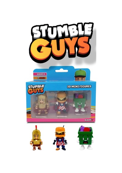 Stumble Guys 3'lü Mini Figür Seri 4 - Maximus - Burger Baxter - Hot Trash