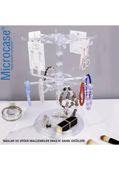 Microcase 3 Katlı Geniş Kapasiteli 360 Derece Döner Başlıklı Takı Aksesuar Standı Al5460 Şeffaf