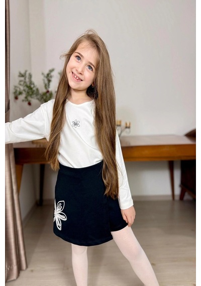 Koçak Kids Nakışlı Şort Etekli 2li Kız Çocuk Takım Siyah