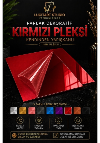 Lucitart Kendinden Yapışkanlı Parlak Dekoratif Pleksi Kare Duvar Paneli 9 Renk Seçeneği Modern Duvar Dekoru Kırmızı Lucitart Kendinden Yapışkanlı Parlak Dekoratif Pleksi Kare Duvar Paneli 9 Renk Seçeneği Modern Duvar Dekoru Kırmızı
