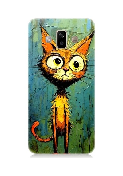 Samsung Galaxy J7 Duo Uyumlu Meraklı Şapşik Kedi Desenli Silikon Kılıf
