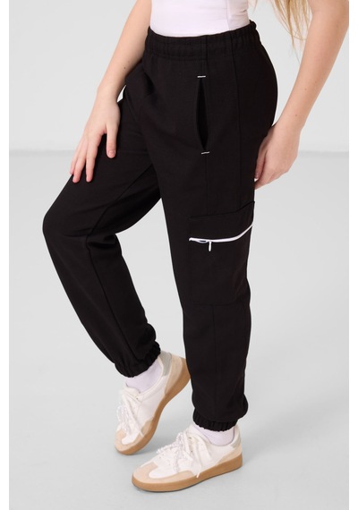 Tommylife Beyaz-siyah O Yaka Baskılı Lastik Paça Kargo Cepli Kız Çocuk Eşofman Takım - 75173 Beyaz/sıyah Beyaz - Siyah