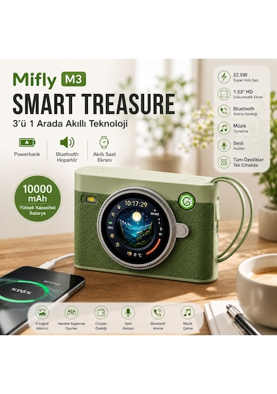 Smart Treasure M3 10000 Mah 22.5w Hızlı Şarjlı Powerbank Bluetooth Hoparlör 1.53 Dokunmatik Akıllı Ekranlı Taşınabilir Şarj Cihazı Yeşil