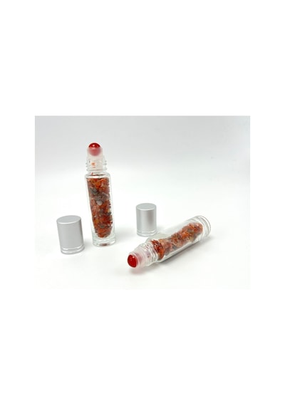 Yıldız Doğal Taş Sertifikalı Kırmızı Akik Doğal Taş Esans Şişesi + Roller Masaj Aleti 10 ML