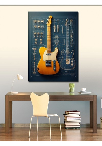 Kanvas Tablo Gitar Tasarımı Ve Teknik Çizim 70cmx100cm