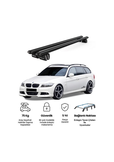 Pençe Bmw 3 Series Touring E91 2008-2012 Uyumlu Siyah Ara Atkı Port Bagaj Tavan Barı