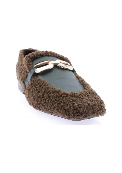 Dgn 5270-424 Metal Tokali Peluş Kadin Oxford Ayakkabi Yeşil Peluş