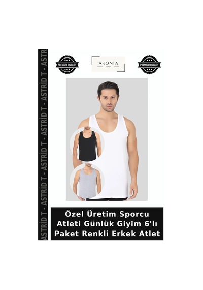 Astrid T Özel Üretim Sporcu Atleti Günlük Giyim 6'lı Paket Renkli Erkek Atlet Çok Renkli