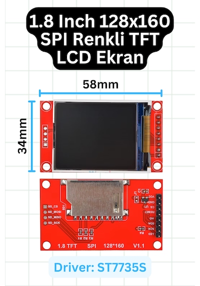 St7735s 1.8 Inch Tft Lcd Ekran 128x160 Spı Arayüzlü Renkli Display Modülü