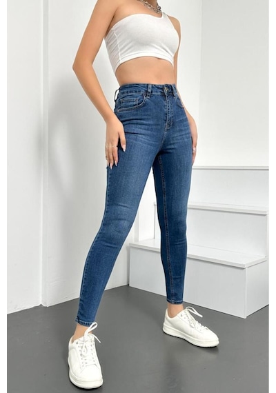 HLT Jeans Kadın Açık Mavi Süper Skinny Fit Esnek Likralı Yüksek Bel Denim Jean Kot Pantolon Jennie-açık Mavi 001
