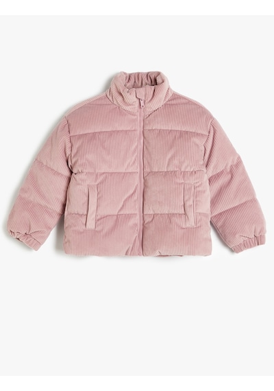 Koton Oversize Bomber Ceket Kadife Dokulu Cep Detaylı Dik Yaka Pembe 5wkg20006aw Pembe
