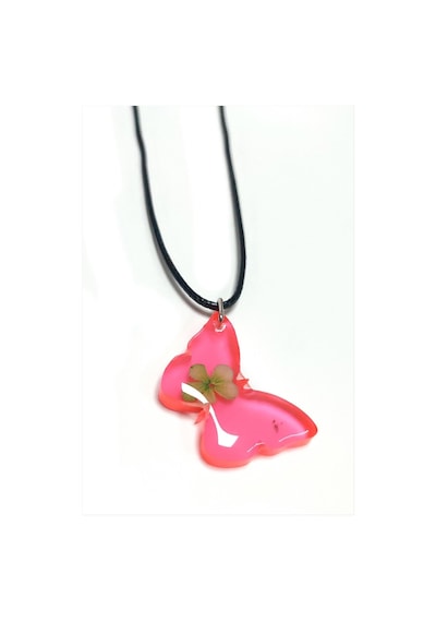 Kartopu - 872 - Çiçeği Kelebek Epoksi - Csmo-tex - Kolye-açık Pembe