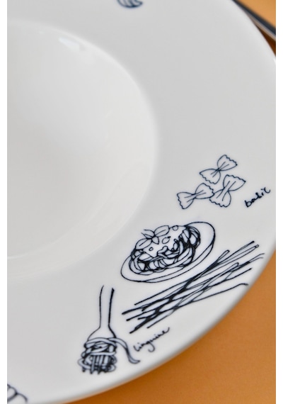 Porser Porselen Alfedo Miro Makarna Tabağı Seti 29cm 460cc 2 Li Beyaz - Siyah