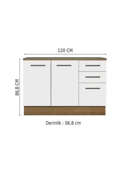 Yale Mutfak Alt Modül 3 Çekmeceli -2 Kapaklı-120 Cm -tezgah Dahil Atlantik Çam Yale Mutfak Alt Modül 3 Çekmeceli -2 Kapaklı-120 Cm -tezgah Dahil Atlantik Çam