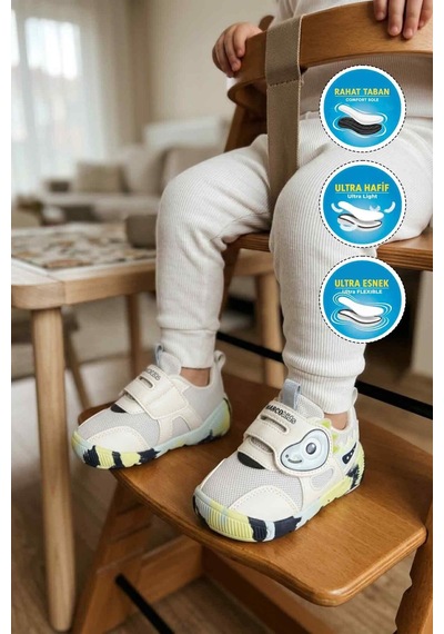 Marcokids Beyaz-lacivert Cırtlı Fileli Hafif Anatomik Bebek İlk Adım Ayakkabı 26y701