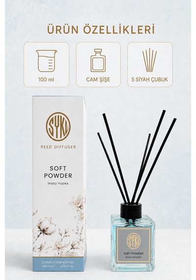 Premium Çubuklu Oda Kokusu 100 Ml Cam Şişe Reed Diffuser Pudra