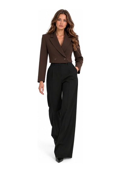 Lafela Kruvaze Kapama Yapılı Crop Blazer Kahverengi