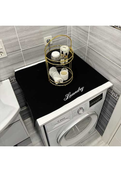 Laundry Duck Keten Su Geçirmez Ve Kirlenmez Çamaşır Makinesi - Buzdolabı - Bulaşık Makinesi Örtüsü Beyaz Siyah
