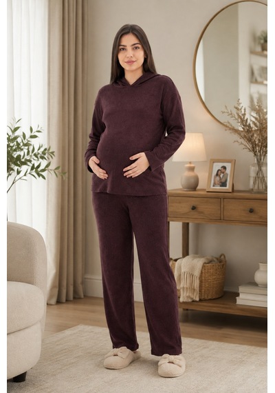 Luvmabelly - Myra9610 - Örme Hamile Alt Üst Takımı Mürdüm