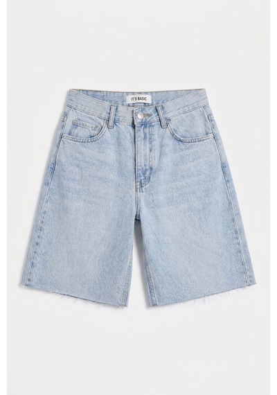 Itsbasic Kadın Ice 4s6-3 Midi Boy %100 Koton Relax Fit Denim Şort Ice Rengi