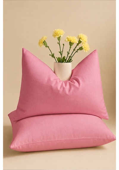 Pembe Renkli Pamuklu Ranforce Kumaş Kapaklı Yastık Kılıfı 2 Adet 50x70 Cm İndigo Mavi