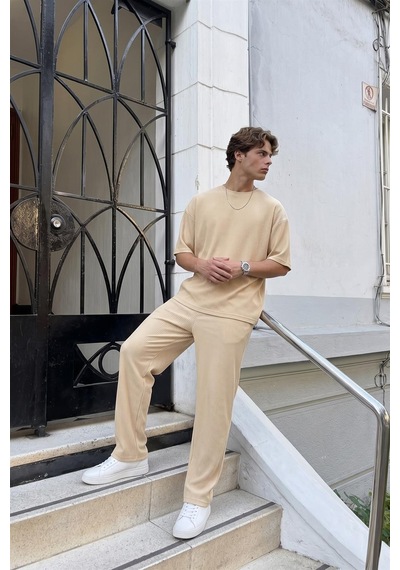Fitilli Oversize Tişört Bej