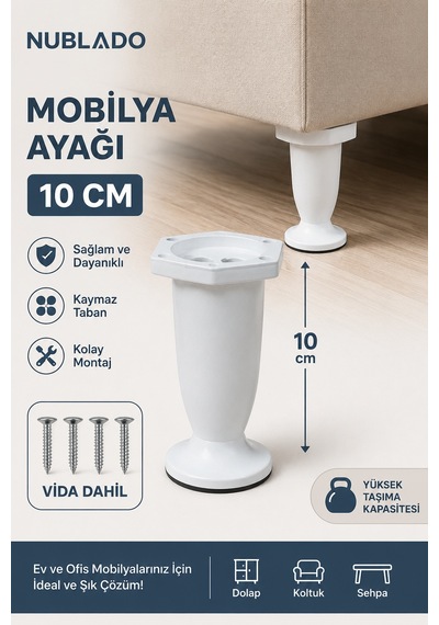 Ayarlanabilir Dolap Mobilya Koltuk Kanepe Sehpa Ayağı Bt 10 Cm Plastik Beyaz Ayakları