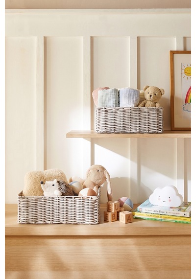 Ocean Home Textile 2'li Çocuk Odası Yıkanabilir Gri Pp Rattan Sepet Set 30 X 20 X 11 / 36 X 26 X 12 Cm