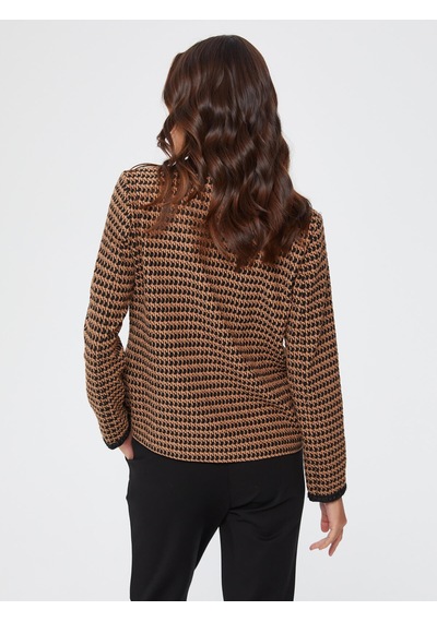 Şerit Detaylı Kazayağı Desen Örme Ceket 67191 U6719135 Camel