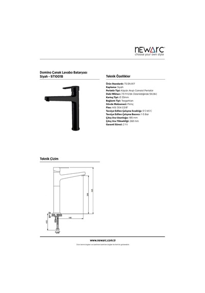 Newarc - Domino Çanak Tipi Lavabo Bataryası Siyah - 971001b 350109 Siyah