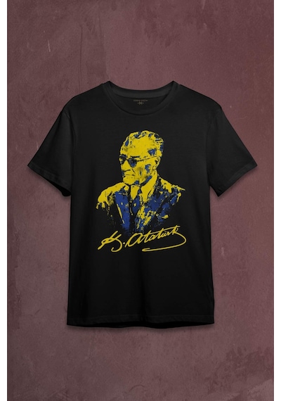 Atatürk Fenerbahçe Sarı Lacivert Baskılı Tişört Unisex T-shirt 001
