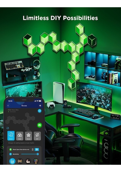 Glide Hexa Ultra Led Gaming Duvar Aydınlatma Panelleri 7'li &