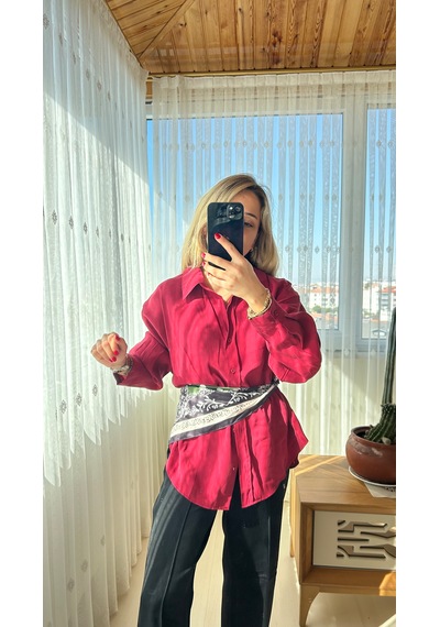 Elif Tarakçı Butik Bordo Pamuklu Gömlek Bordo