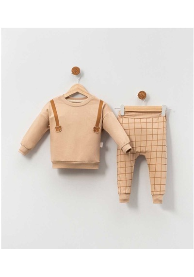 Bellamio Kids Ayıcık Nakışlı Erkek Bebek Bej İkili Takım Açık Bej