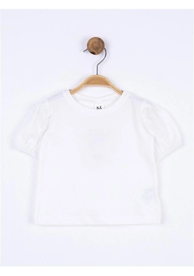 Nk Kids Kız Bebek Pamuklu Kısa Kol Kol Büzgülü Basic Tshirt-11691 Krem