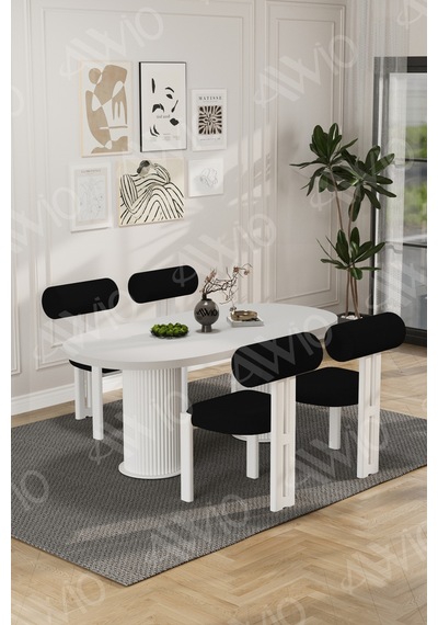 Avvio Lora Serisi Bohem Ayak 4'lü Metal Pofi Demonte Sandalye 80x140 Masa Sandalye Takımı Beyaz Masa Sandalye Beyaz Kumaş Siyah Avvio Lora Serisi Bohem Ayak 4'lü Metal Pofi Demonte Sandalye 80x140 Masa Sandalye Takımı Beyaz Masa Sandalye Beyaz Kumaş Siyah