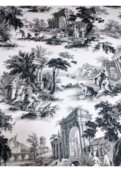 Vintage Black Blanc Desenli Dijital Baskılı Kumaş