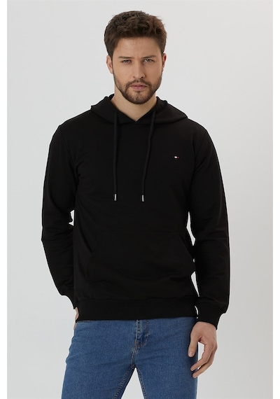 Mmetalic Erkek Siyah Kapüşonlu Nakış Detaylı Sweatshirt