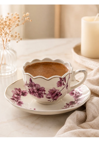 6 Kişilik Porselen Leaf Elegance Victoria Kahve Fincanı-7202 Çok Renkli