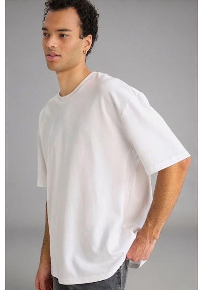 Defacto Oversize Geniş Kalıp Bisiklet Yaka Kısa Kollu Basic Düz Ağır Kumaş Tişört X3926az26spwt34 Beyaz-wt34