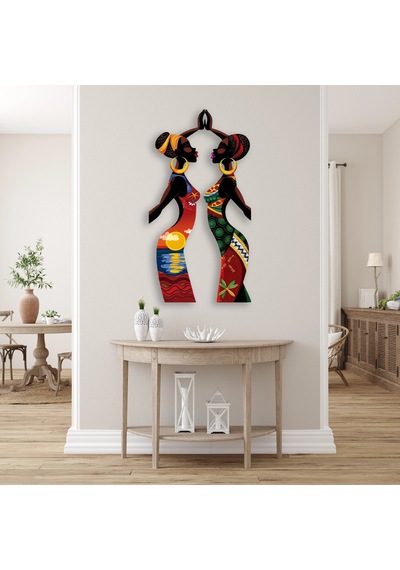 İki Afrikalı Kadın Gün Batımı - Metal Tablo - Dec0110 42 X 80 Cm Çok Renkli
