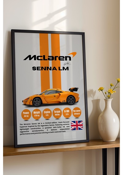 Mclaren Senna Lm Tablo - Teknik Özellikli Hiper Araba Poster - Çerçeveli Duvar Dekoru Siyah