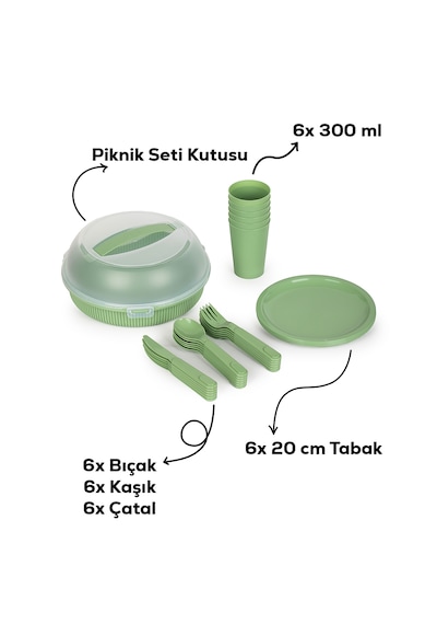 Porsima 162420-153d 32 Parça 6 Kişilik Taşınabilir Piknik Seti - Saklama Kutulu Yeşil Yeşil