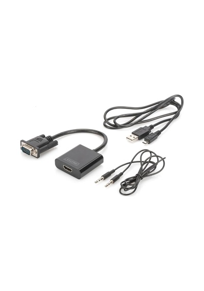 Digitus Da-70473 Vga - Hdmı Çevirici + Ses 3.5mm , Full Hd 1080p , Kablolu, 15 Cm, Siyah Renk K