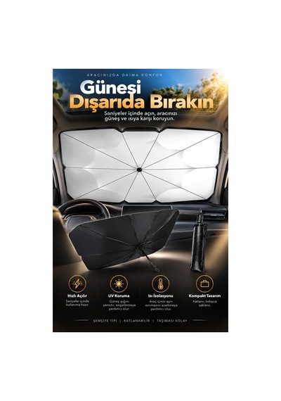 Robeve Şemsiye Tipi Araç Ön Cam Güneşliği - Hızlı Açılır Katlanabilir Uv Ve Isı Korumalı Oto Güneşlik, Taşıma Kılıflı Kompakt Araba Güneş Şemsiyesi Araç Şemsiyesi Araç Güneşlik