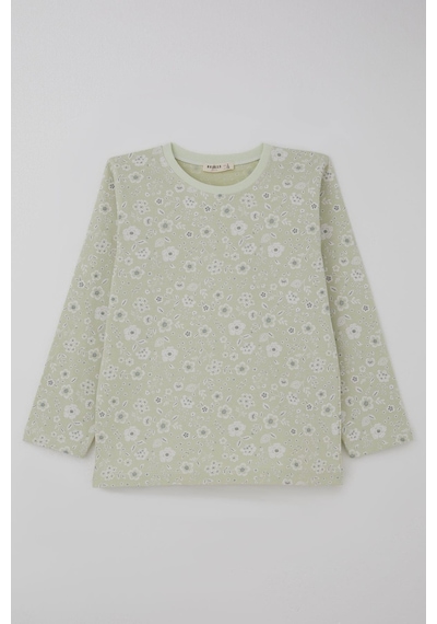 Breeze Kız Çocuk Pijama Takımı Çiçek Desenli 4-8 Yaş, Su Yeşili Su Yeşili