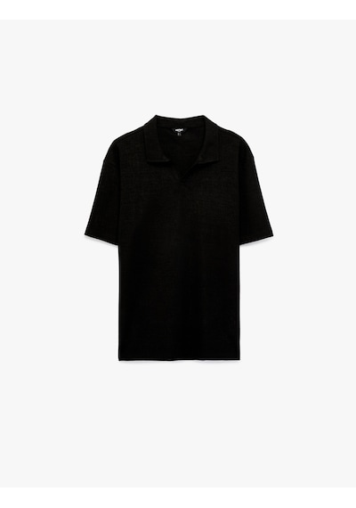 Koton Regular Fit Kısa Kollu Dokulu Polo Yaka Tişört Siyah 6sam10007mk
